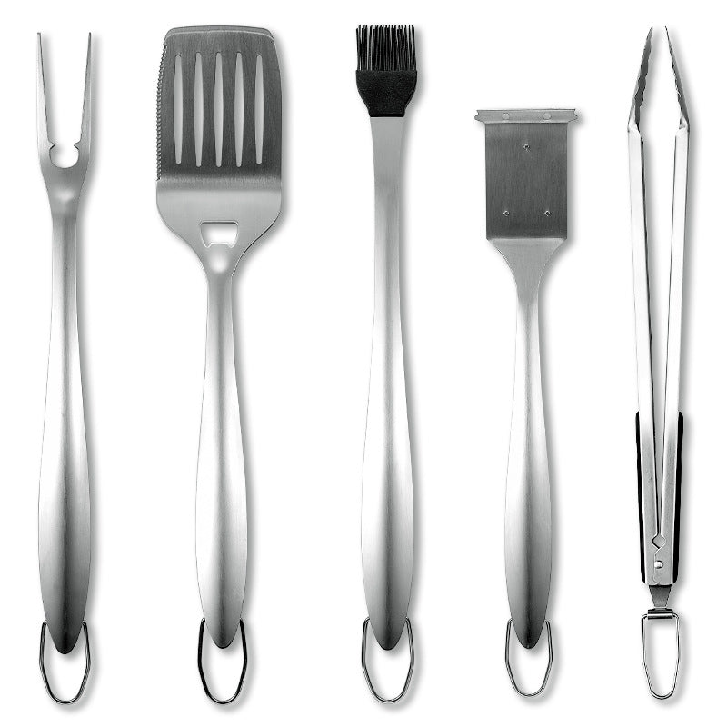 CozyNest Stainless steel 16-inch barbecue tool 5-piece set, rubber non-slip handle outdoor BBQ barbecue grill set