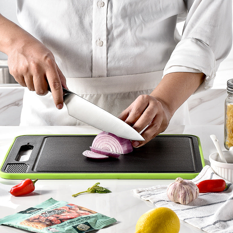 CozyNest Multifunctional garlic mash cutting board with knife sharpener, physical thawing aluminum alloy spray paint double-sided cutting board