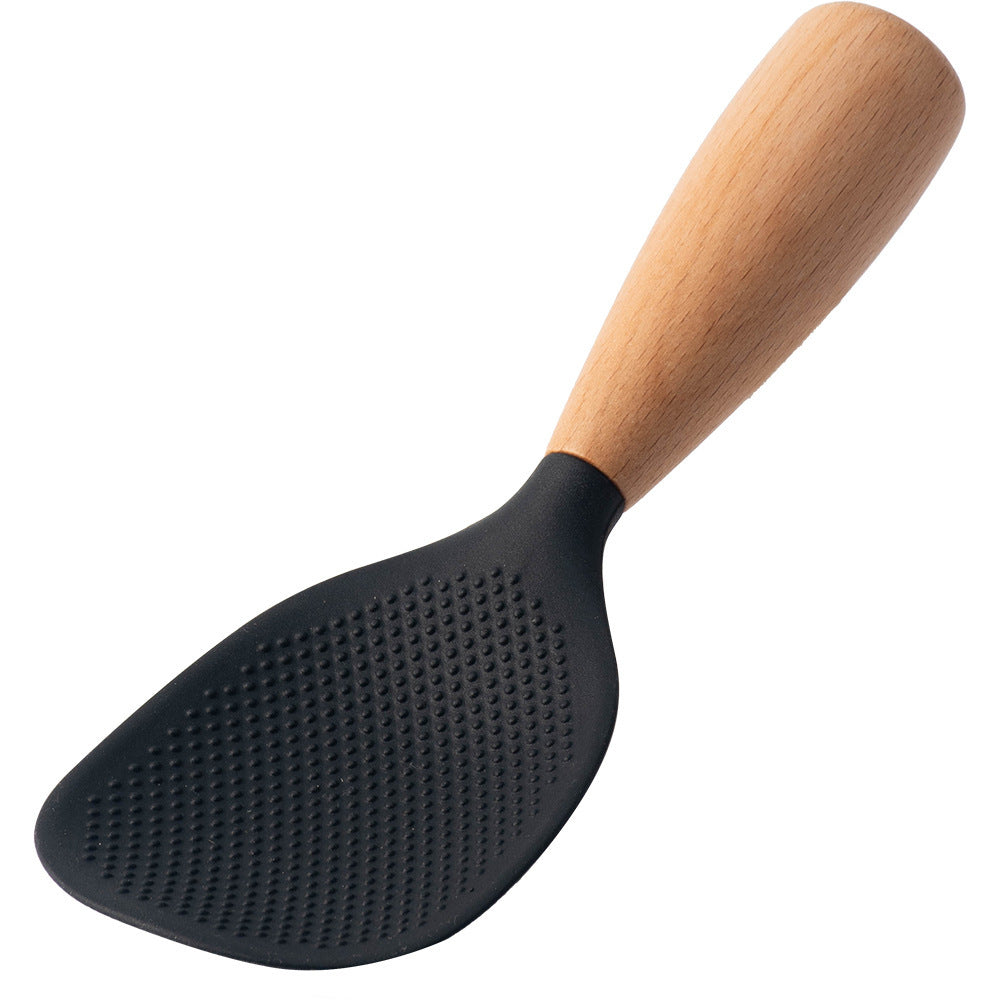 CozyNest Silicone Kitchen Utensils Set with Holder - Wooden Handle Heat-Resistant Spatula, Ladle, Slotted Turner, Tongs & Spoon for Nonstick Cookware