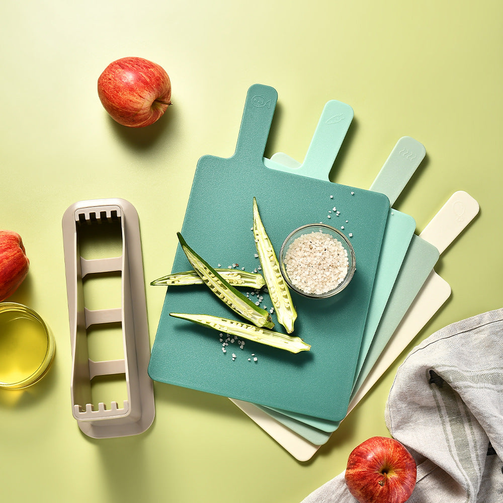 CozyNest Plastic sorting cutting board four-piece set with base 4-color pp cutting board