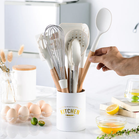 CozyNest Customized wooden handle silicone kitchen set 10-piece set, kitchen tools non-stick pan shovel spoon kitchen set