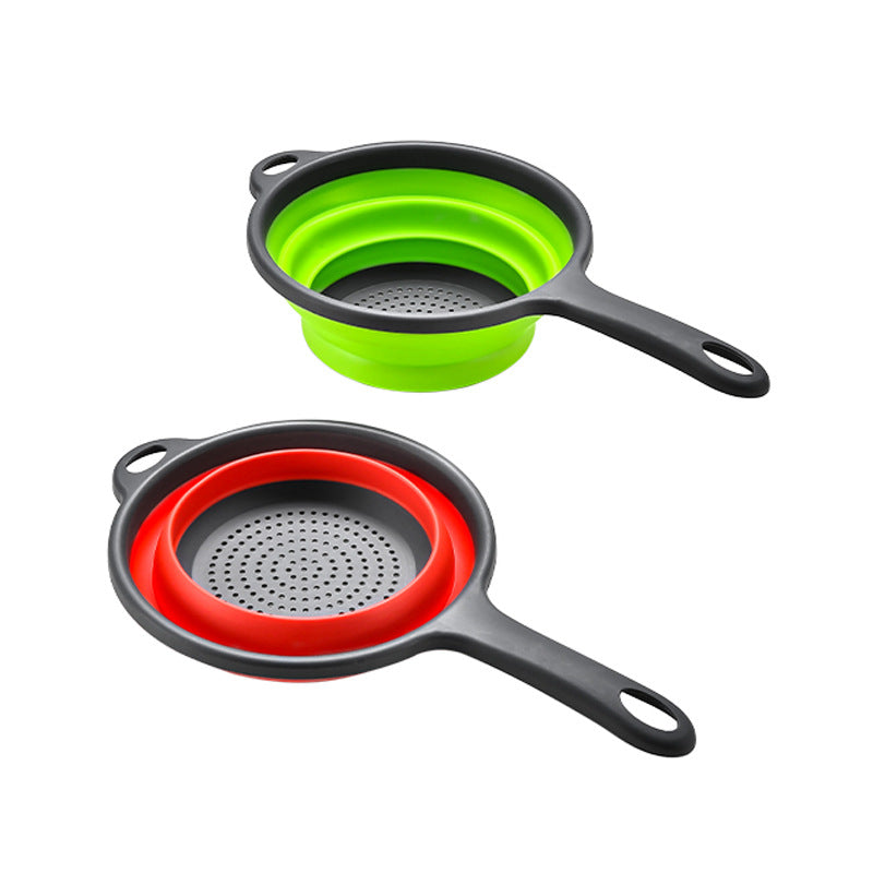 Long handle PP + TPR folding drain basket, retractable filter basket fruit and vegetable filter tray, kitchen dish