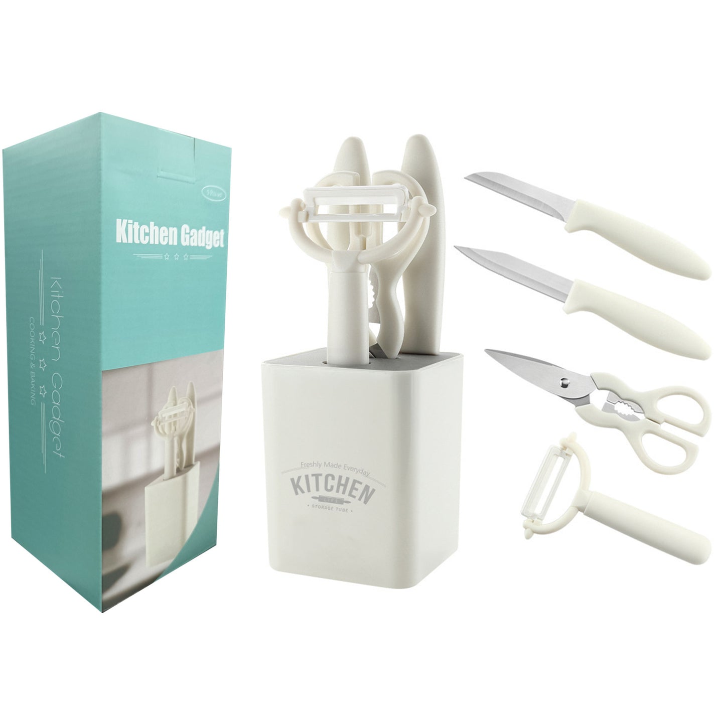 CozyNest Custom Kitchen Gadgets 5-piece Fruit Cutter Set with Storage Seat