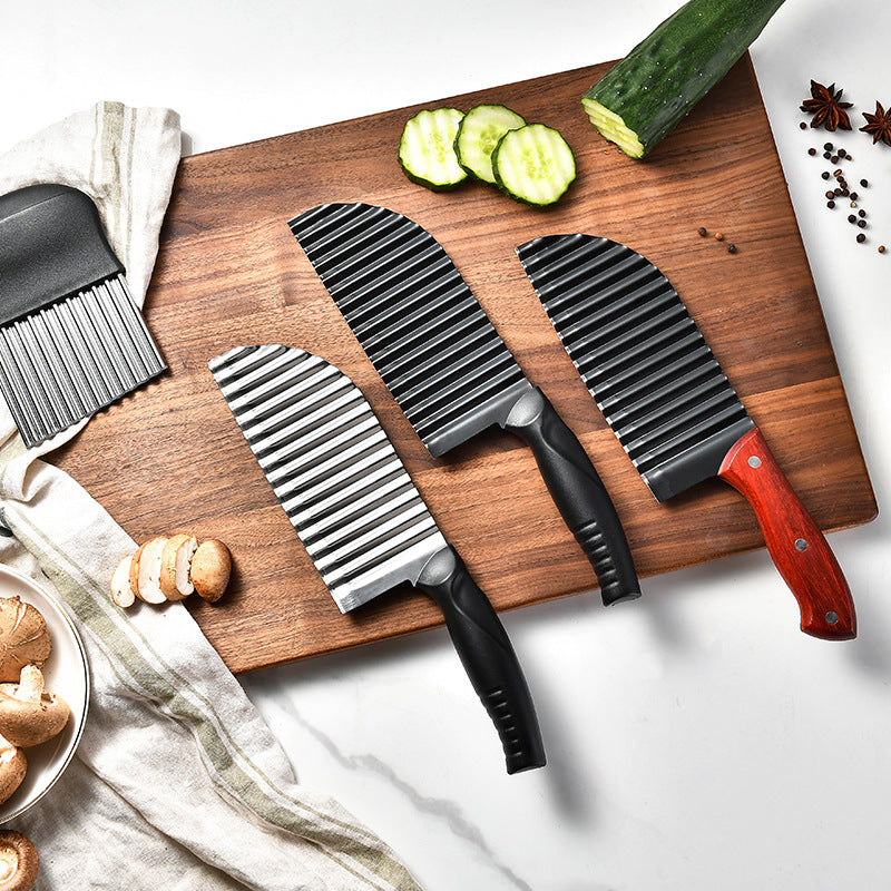 CozyNest Stainless steel wolf tooth potato knife potato chip knife wave knife potato cut, non-lacquered embossing knife potato corrugated knife