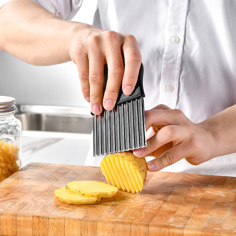 CozyNest Stainless steel wolf tooth potato knife potato chip knife wave knife potato cut, non-lacquered embossing knife potato corrugated knife
