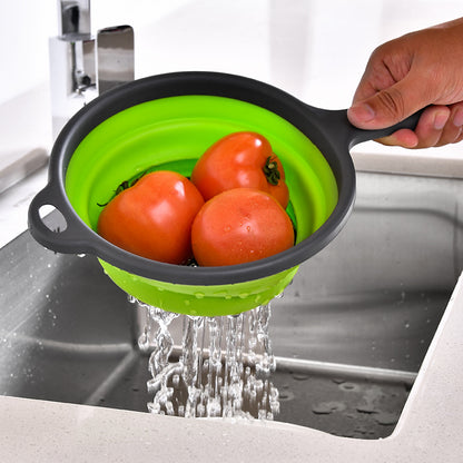 Long handle PP + TPR folding drain basket, retractable filter basket fruit and vegetable filter tray, kitchen dish