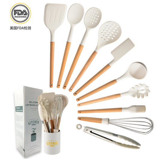 CozyNest Customized wooden handle silicone kitchen set 10-piece set, kitchen tools non-stick pan shovel spoon kitchen set