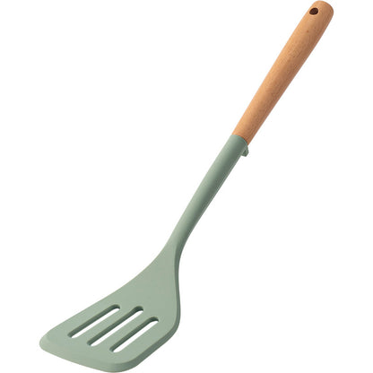 CozyNest Silicone Kitchen Utensils Set with Holder -  Wooden Handle Heat-Resistant Spatula, Ladle, Slotted Turner, Tongs & Spoon for Nonstick Cookware