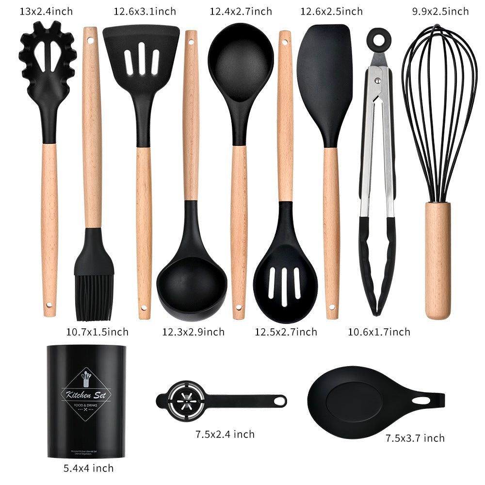 CozyNest non-stick pan silicone kitchenware 12-piece set, high temperature resistant home cooking spoon kitchen tools