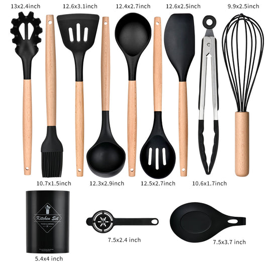 CozyNest non-stick pan silicone kitchenware 12-piece set, high temperature resistant home cooking spoon kitchen tools