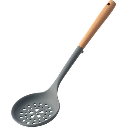 CozyNest Silicone Kitchen Utensils Set with Holder -  Wooden Handle Heat-Resistant Spatula, Ladle, Slotted Turner, Tongs & Spoon for Nonstick Cookware