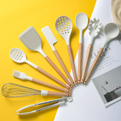 CozyNest Customized wooden handle silicone kitchen set 10-piece set, kitchen tools non-stick pan shovel spoon kitchen set