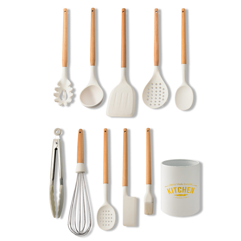 CozyNest Customized wooden handle silicone kitchen set 10-piece set, kitchen tools non-stick pan shovel spoon kitchen set