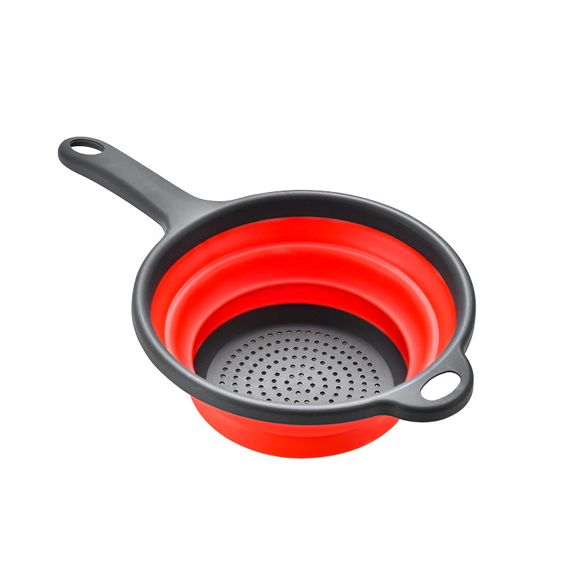 Long handle PP + TPR folding drain basket, retractable filter basket fruit and vegetable filter tray, kitchen dish