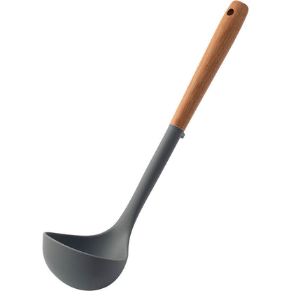 CozyNest Silicone Kitchen Utensils Set with Holder -  Wooden Handle Heat-Resistant Spatula, Ladle, Slotted Turner, Tongs & Spoon for Nonstick Cookware