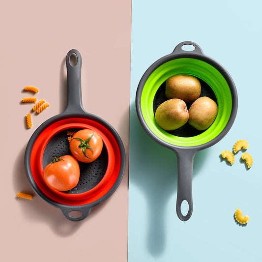 Long handle PP + TPR folding drain basket, retractable filter basket fruit and vegetable filter tray, kitchen dish