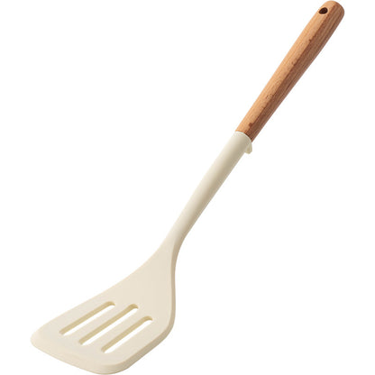CozyNest Silicone Kitchen Utensils Set with Holder -  Wooden Handle Heat-Resistant Spatula, Ladle, Slotted Turner, Tongs & Spoon for Nonstick Cookware