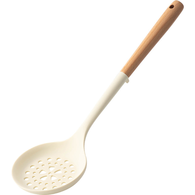 CozyNest Silicone Kitchen Utensils Set with Holder -  Wooden Handle Heat-Resistant Spatula, Ladle, Slotted Turner, Tongs & Spoon for Nonstick Cookware