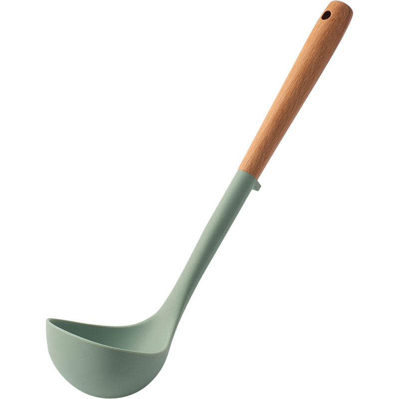 CozyNest Silicone Kitchen Utensils Set with Holder -  Wooden Handle Heat-Resistant Spatula, Ladle, Slotted Turner, Tongs & Spoon for Nonstick Cookware