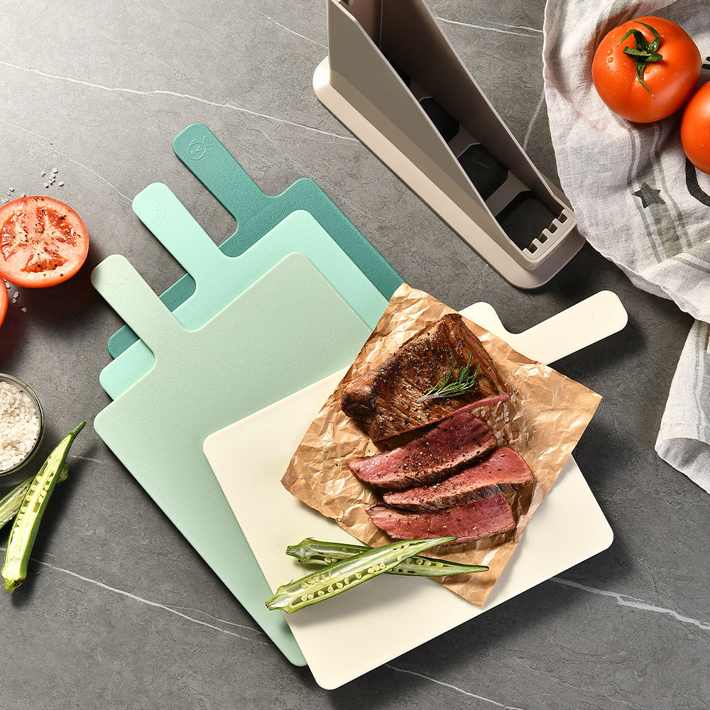CozyNest Plastic sorting cutting board four-piece set with base 4-color pp cutting board