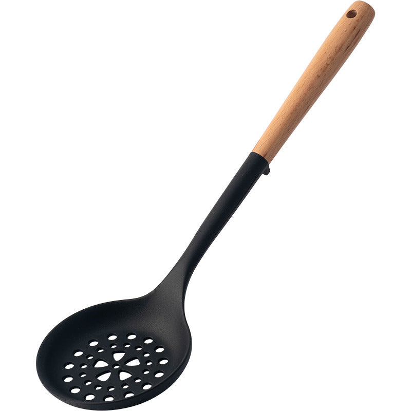 CozyNest Silicone Kitchen Utensils Set with Holder -  Wooden Handle Heat-Resistant Spatula, Ladle, Slotted Turner, Tongs & Spoon for Nonstick Cookware