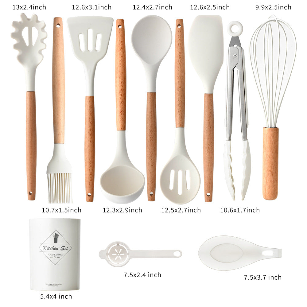 CozyNest non-stick pan silicone kitchenware 12-piece set, high temperature resistant home cooking spoon kitchen tools