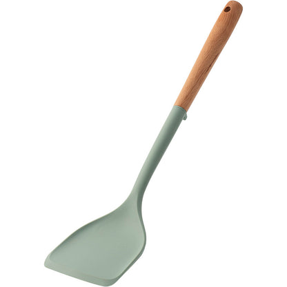 CozyNest Silicone Kitchen Utensils Set with Holder -  Wooden Handle Heat-Resistant Spatula, Ladle, Slotted Turner, Tongs & Spoon for Nonstick Cookware