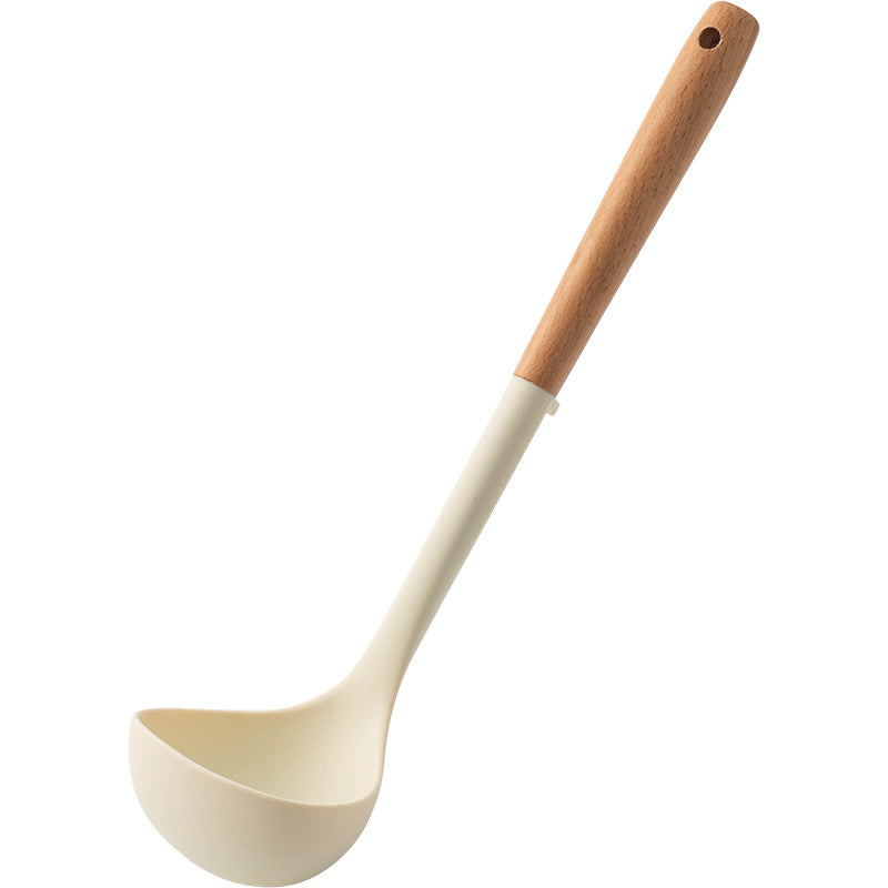 CozyNest Silicone Kitchen Utensils Set with Holder -  Wooden Handle Heat-Resistant Spatula, Ladle, Slotted Turner, Tongs & Spoon for Nonstick Cookware