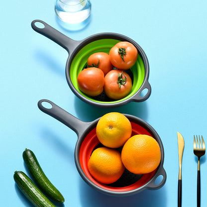 Long handle PP + TPR folding drain basket, retractable filter basket fruit and vegetable filter tray, kitchen dish