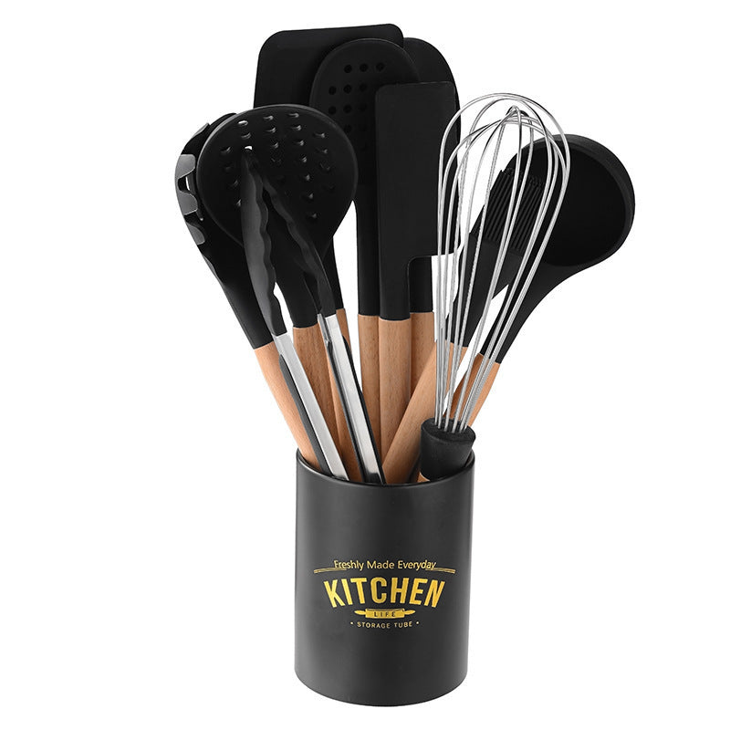 CozyNest Customized wooden handle silicone kitchen set 10-piece set, kitchen tools non-stick pan shovel spoon kitchen set